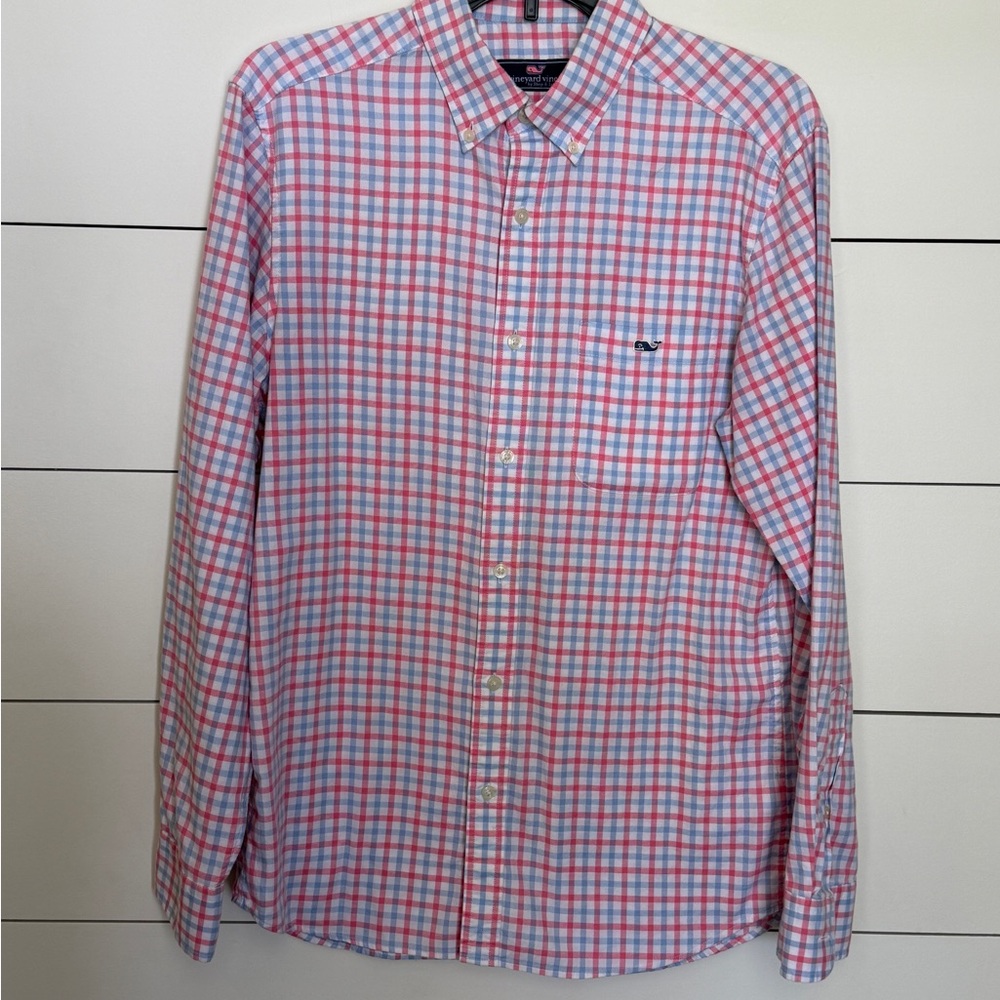 Vineyard Vines Pink and Light Blue Plaid Button-Down Shirt